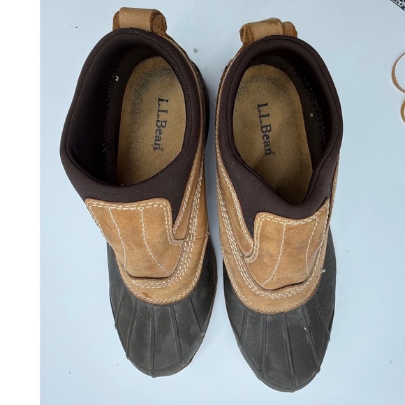 LL Bean Storm Chaser Mens 10.5 Brown Leather Rubber Slip On Duck Boots 0VV92 04 - Picture 7 of 8